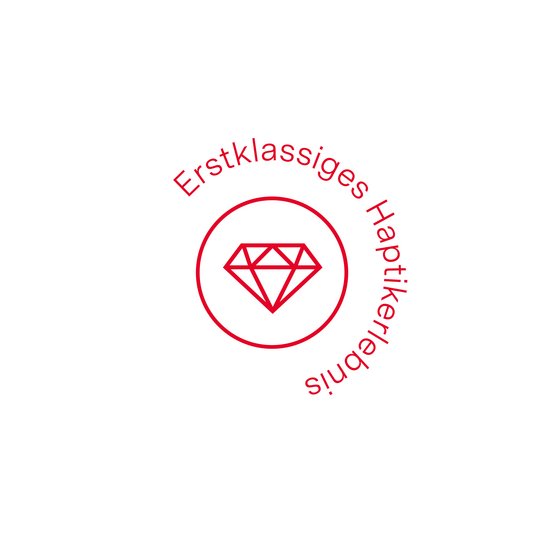 Ein roter Kreis mit einem Diamant darin: ewe nanoo hat eine erstklassige Haptik