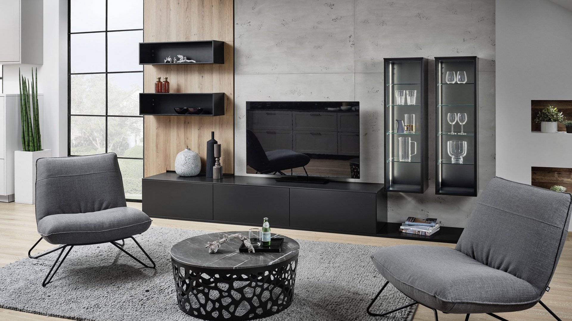 ewe50 . ewe Legno in orion . eiche dunkel, Wohnzimmer Gemütliche Wohnzimmergestaltung passend zur Küche.