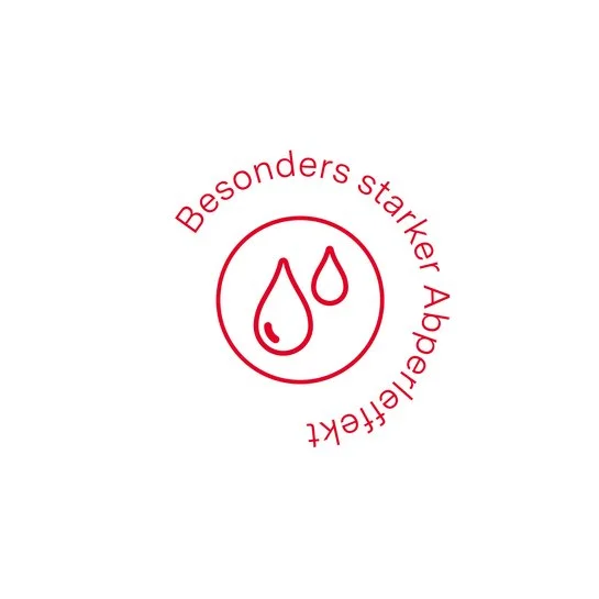 Roter Kreis mit Tropfen darin: ewe nanoo hat einen starken Abperleffekt