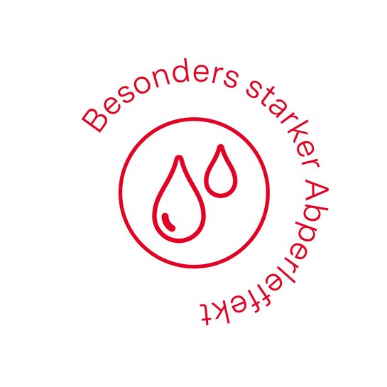 Roter Kreis mit Tropfen darin: ewe nanoo hat einen starken Abperleffekt