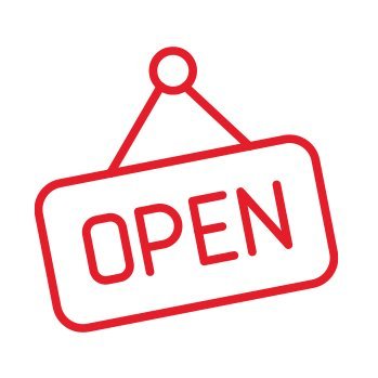 ewe Schauraum Öffnungszeiten Schild mit Aufschrift Open als Icon